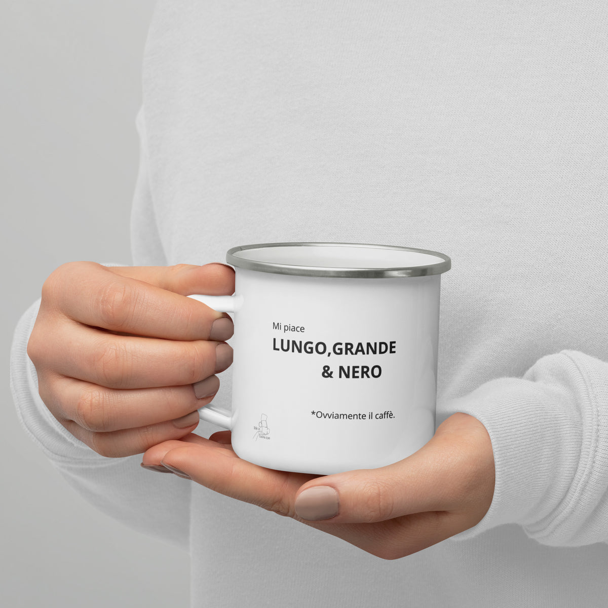 Tazza smaltata "mi piace lungo grande e nero"