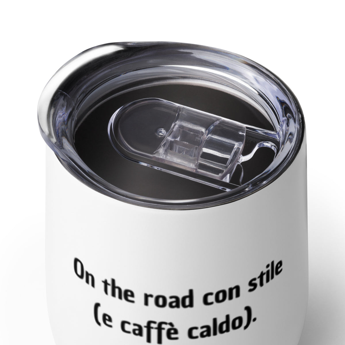 Bicchiere da viaggio "On the road con stile (e caffè caldo)."